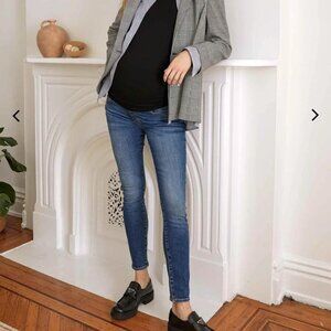Hatch Women's Size 27 Indigo Medium Wash Over the Bump Slim Maternity Jean
